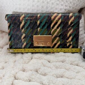 Multi-Color Patterned Envelope Clutch with Gold Lock